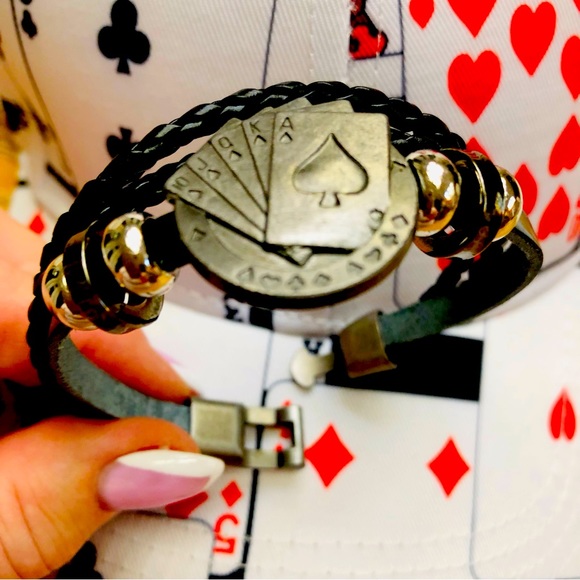 Unisex Leather Braided Bracelet Poker Spade Royal Flush - Picture 2 of 13